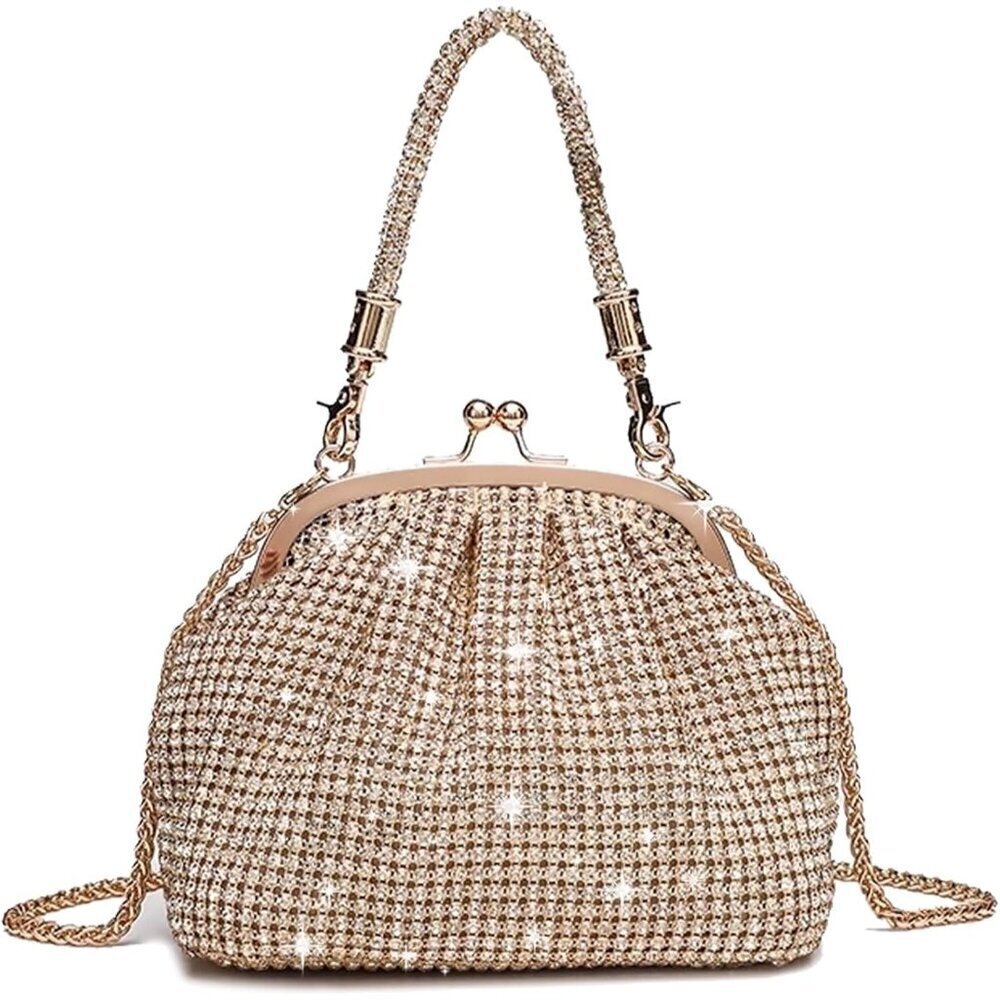 🆕Women A2-Gold Rhinestone Purse Sparkly Evening Glitter Shoulder Bags for Party